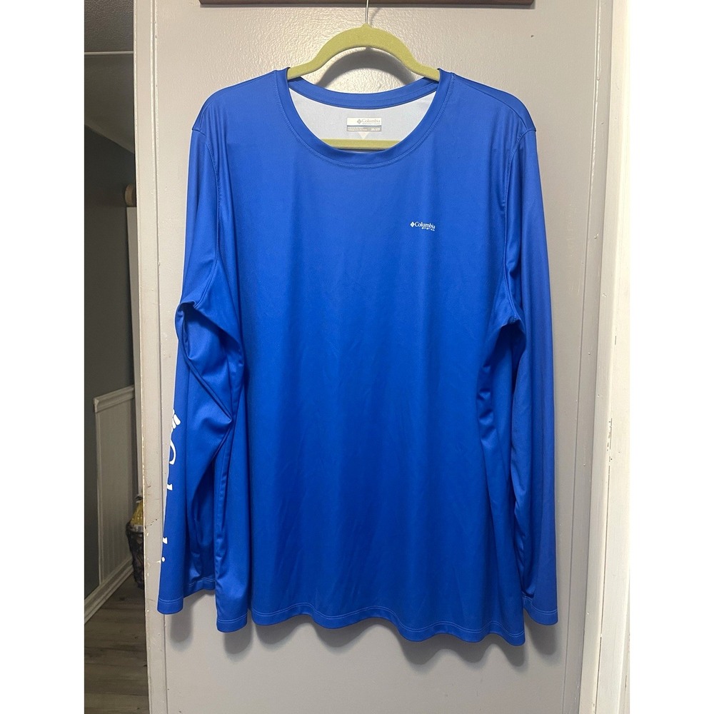 Columbia PFG Men's 3XLT Blue Long Sleeve Crew Neck Polyester Logo T-Shirt